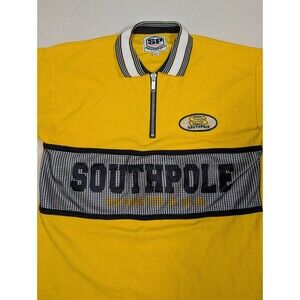 Vintage Southpole Jersey Polo Shirt L Yellow Quarter Zip Sporting Gear Spell Out